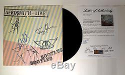 AEROSMITH COMPLETE BAND SIGNED BOOTLEG LIVE! VINYL RECORD ALBUM PSA/DNA COA