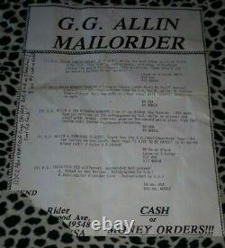 Gg Allin Original Letter Signed 1993 Rare Punk Kbd Misfits Occult Records