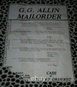 Gg Allin Original Letter Signed 1993 Rare Punk Kbd Misfits Occult Records