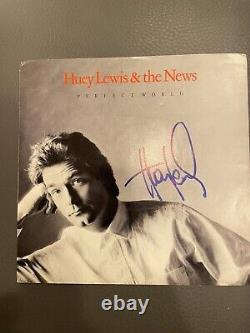 Huey Lewis & the News Perfect World Signed 45 Picture Record Album LP JSA COA