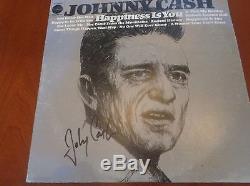 JOHNNY CASH AUTOGRAPHED RECORD ALBUM HAPPINESS IS YOU COA RARE