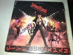 Judas Priest GROUP Signed Autographed UNLEASHED IN THE EAST Album LP ROB HALFORD