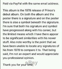 RARE PRINCE AUTOGRAPH VINTAGE RECORD POSTER SLEEVE 1978 COVER LP FOR YOU ALBUM